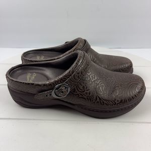 Dansko Brown Floral Leather Slip Resistant Mule Clogs EU 37 US 6.5-7